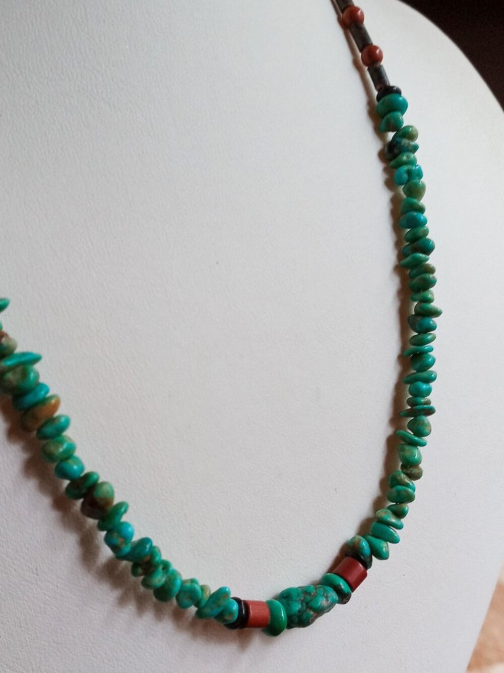 Genuine Southwestern Native American Turquoise & Red Coral Bead Necklace - Picture 8 of 14